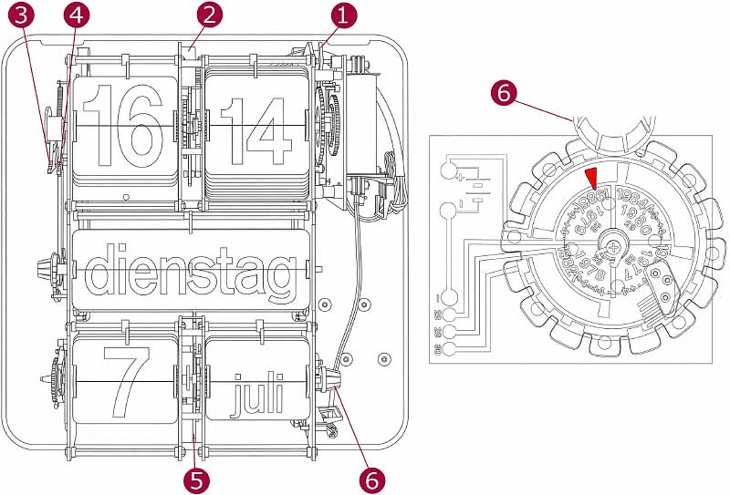 Klappzahlenuhr technische Zeichnung