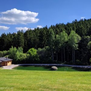 Die Almteichhütte am Teich